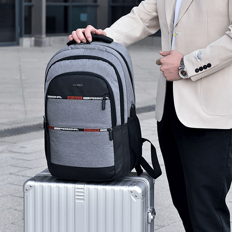 Men Nylon USB Charging Waterproof Large Capacity 15.6 Inch Laptop Bag Travel Backpack - MRSLM