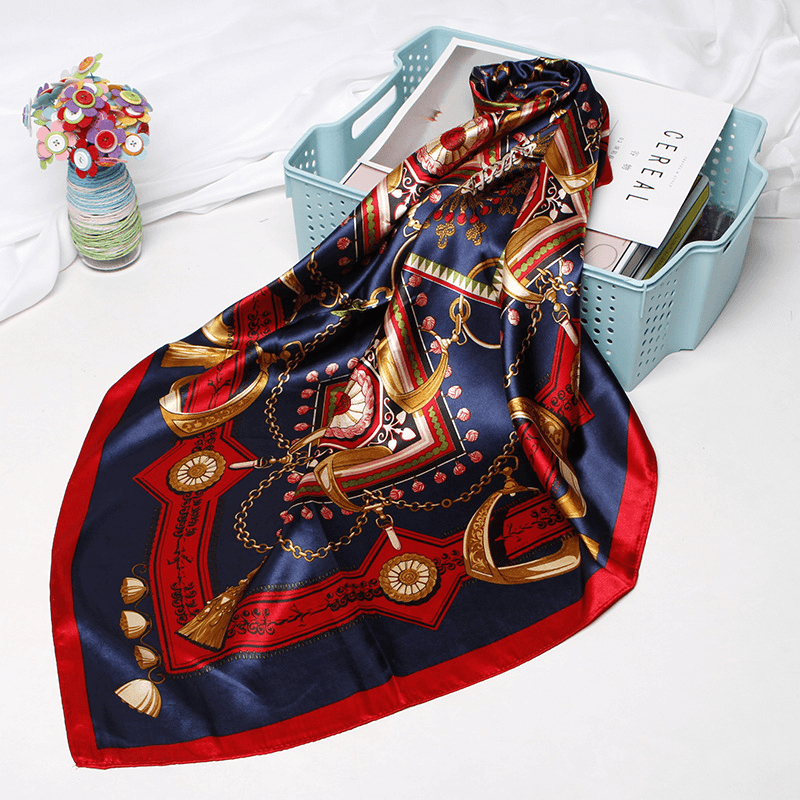 Women Fashion Bandana Scarf Printed Silk Satin Hair Scarf Bandana 90.90Cm Square Scarf Headband Ladies Scarf 2019