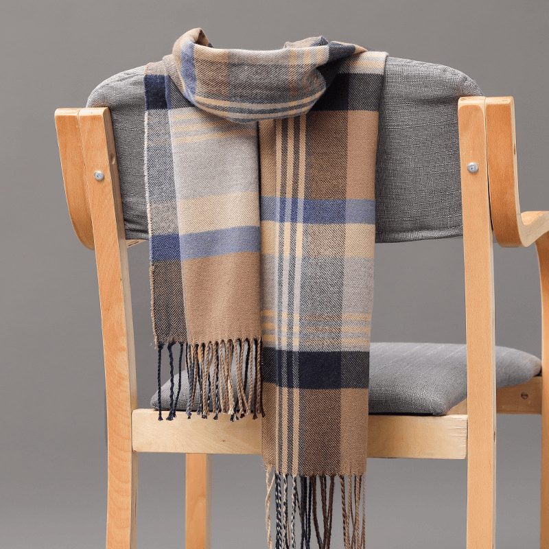 plaid imitation cashmere tassel scarf, view 17 - MRSLM
