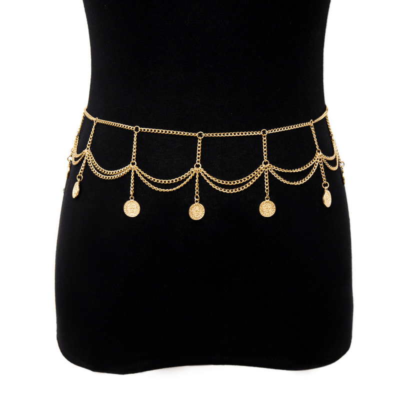 Multi-layer coin tassel waist chain, view 3 - MRSLM