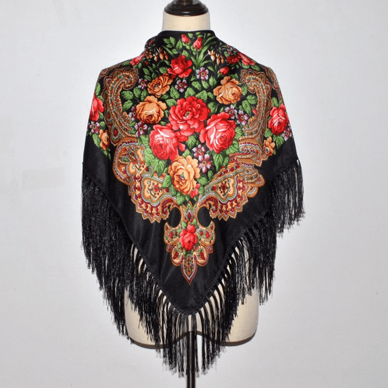 Folk style floral rayon scarf, view 4 - MRSLM