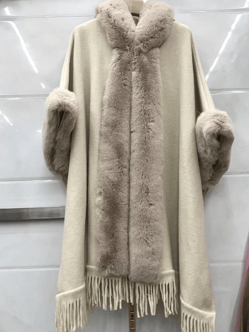 Knitted check shawl cardigan cloak, view 6 - MRSLM