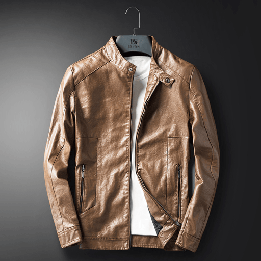 Men's warm slim PU leather jacket - MRSLM