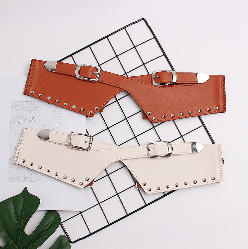 Women's wide elastic PU waist belt, view 2 - MRSLM