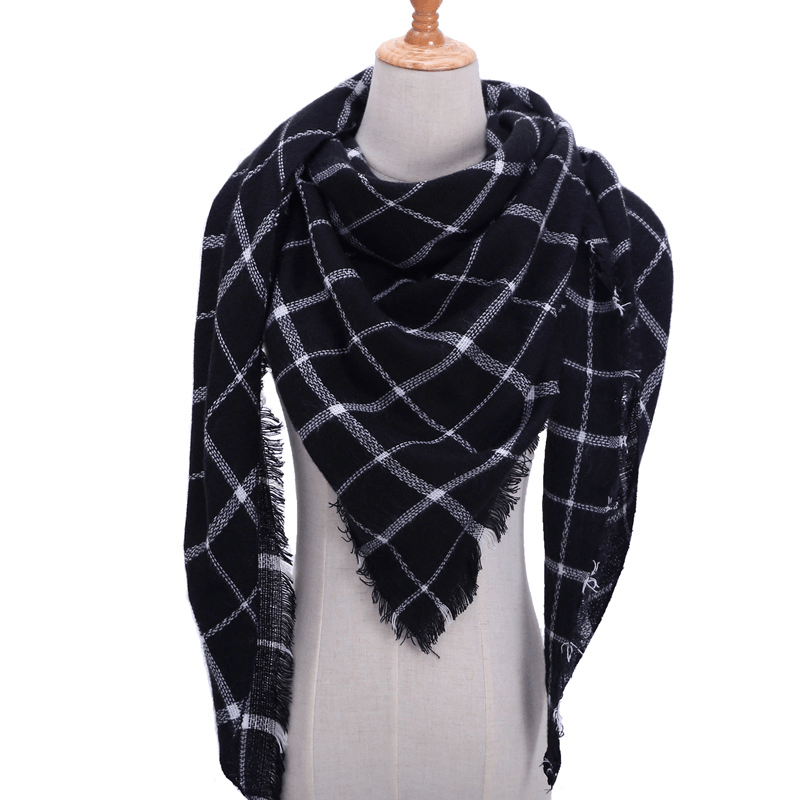 imitation cashmere triangle scarf with grid print, view 5 - MRSLM