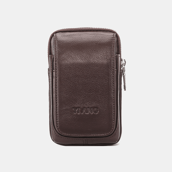Men Genuine Leather Retro Multi-Carry Mini Phone Bag Card Holder Bag Waist Bag Crossbody Bag - MRSLM
