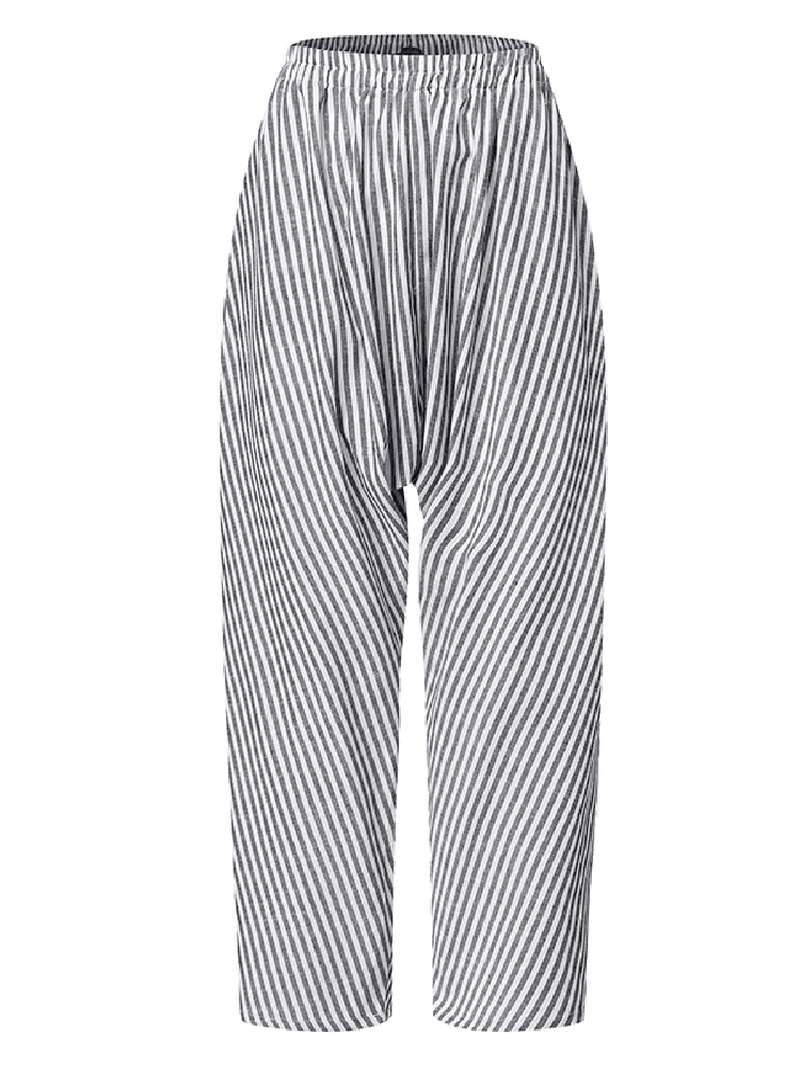 Women Stripe Elastic Waist Side Pockets Harem Pants - MRSLM