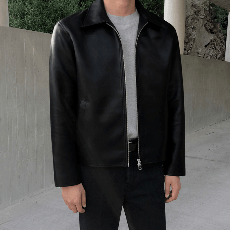 men's slim PU leather motorcycle jacket, view 5 - MRSLM
