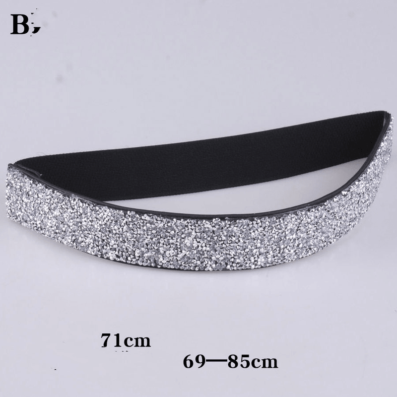 Women's rhinestone elastic wide belt, view 3 - MRSLM