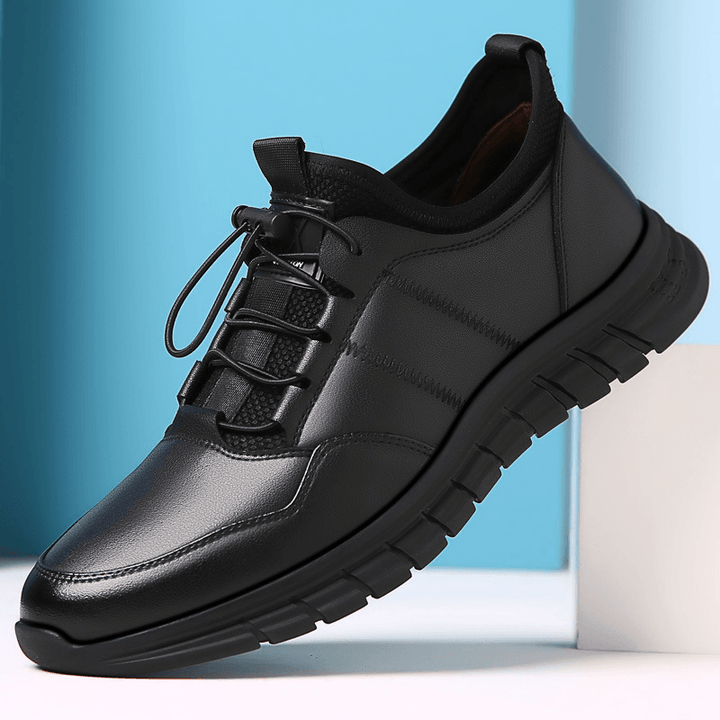 Men Cowhide Leather Breathable Comfy Soft Bottom Non Slip Elastic Band Casual Shoes - MRSLM