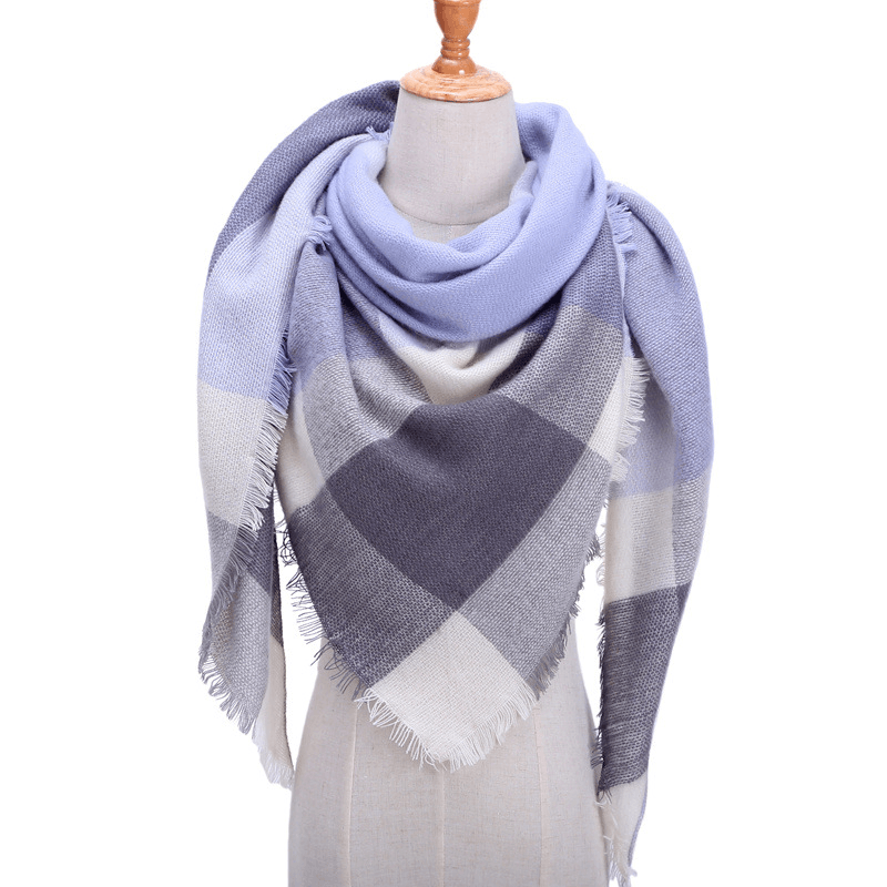 imitation cashmere triangle scarf with grid print, view 3 - MRSLM