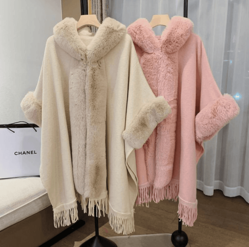 Knitted check shawl cardigan cloak, view 8 - MRSLM