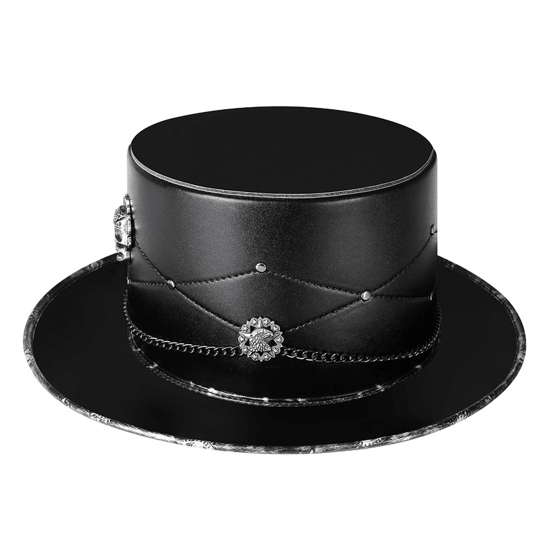 black PU leather skull top hat, view 5 - MRSLM