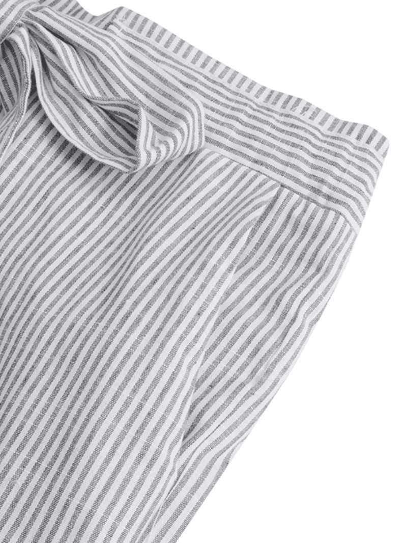 Women Stripe Drawstring Belted Side Pocket Plain Casual Pants - MRSLM