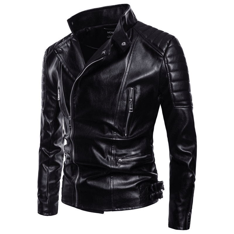 men's fitted PU leather zip jacket, view 3 - MRSLM