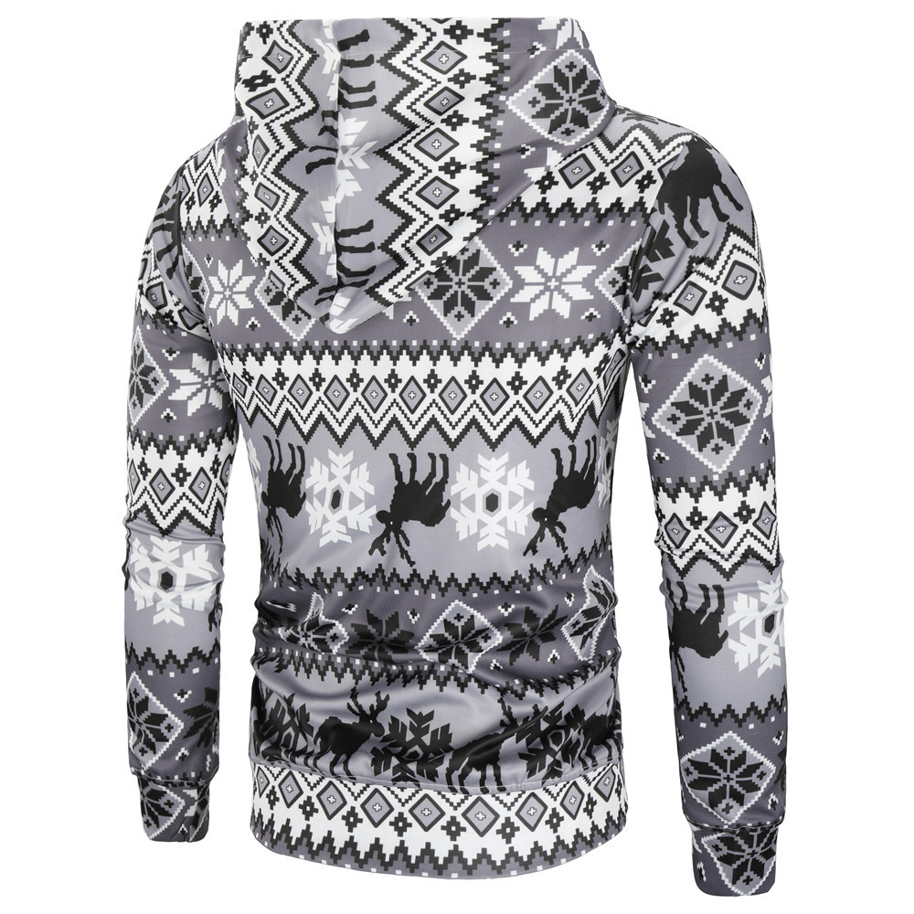 Christmas Elk Print Men'S Hooded Sweatshirt - MRSLM