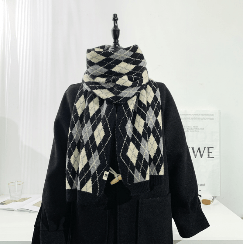 Warm Diamond Lattice Long Solid Color Soft Scarf - MRSLM