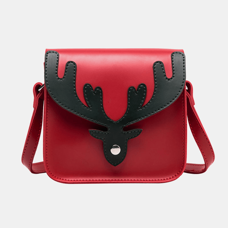 Women Faux Leather Contrast Color Christmas Elk Pattern Small Square Bag Crossbody Bag Shoulder Bag - MRSLM