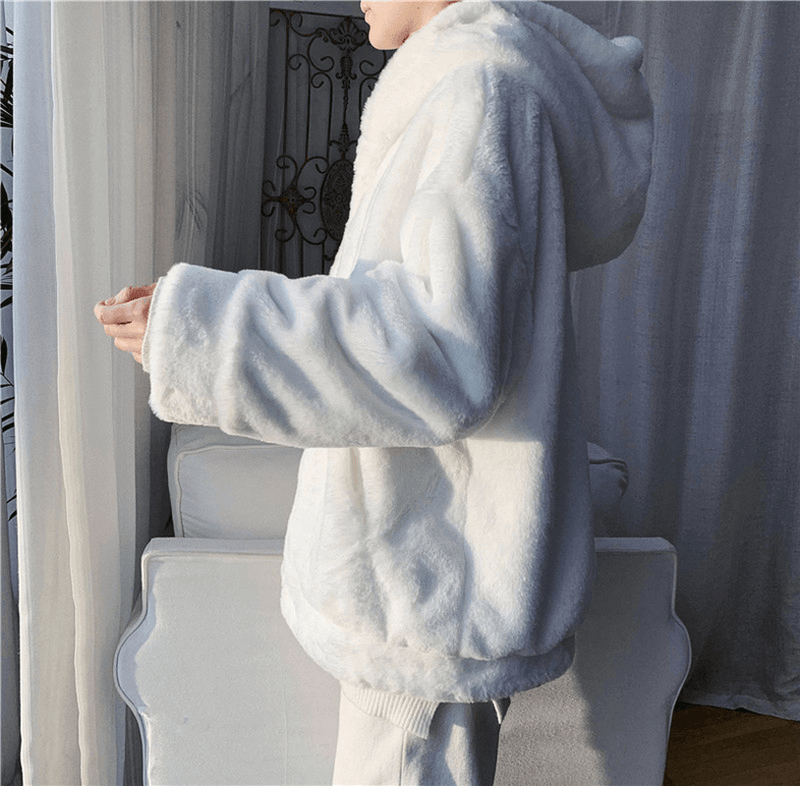 Plain white plus-velvet coat, view 2 - MRSLM