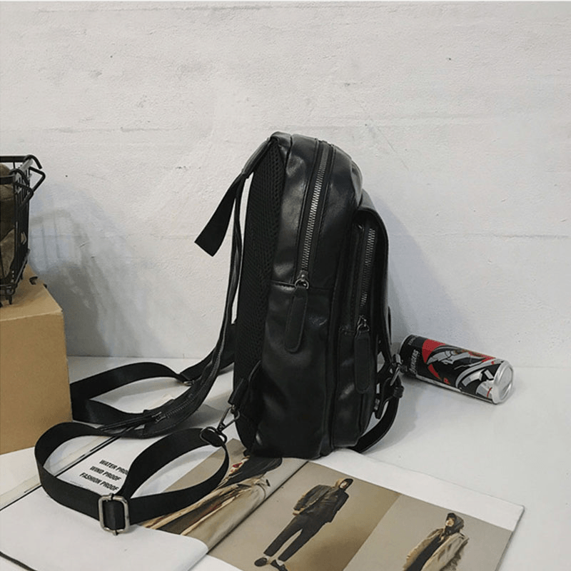 Men Retro Earphone Hole Multi-Carry USB Charging Multi-Layers Waterproof Crossbody Bag Chest Bag Sling Bag - MRSLM