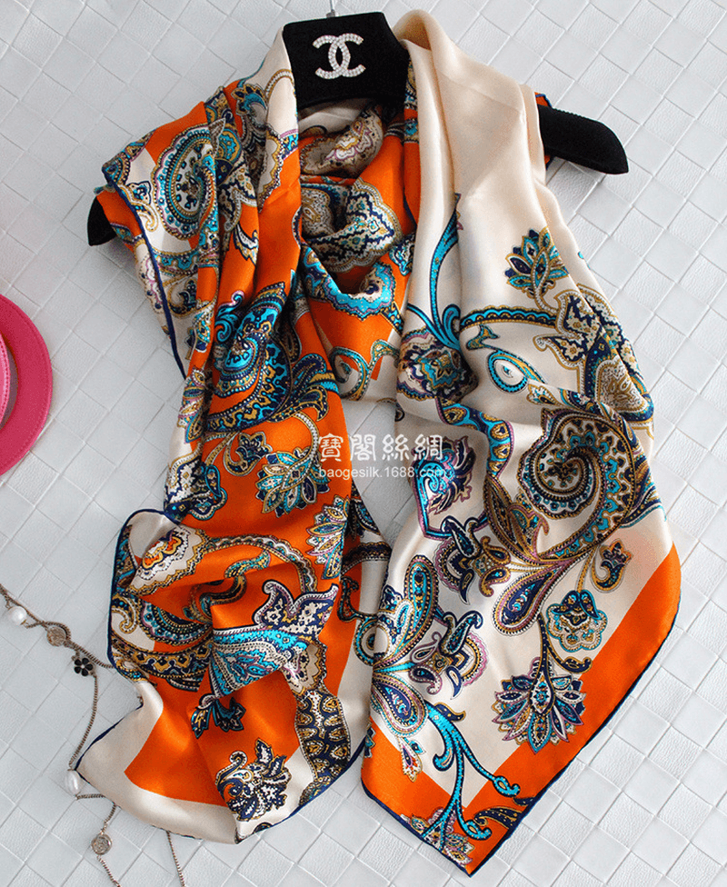 cashew vine satin square scarf, view 6 - MRSLM