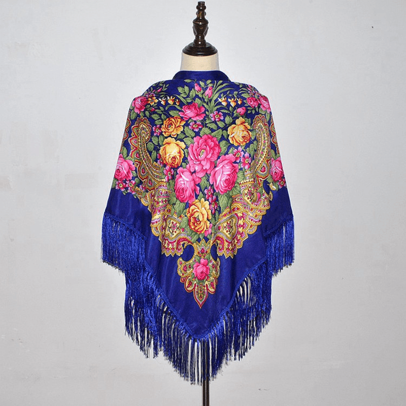 Folk style floral rayon scarf, view 3 - MRSLM