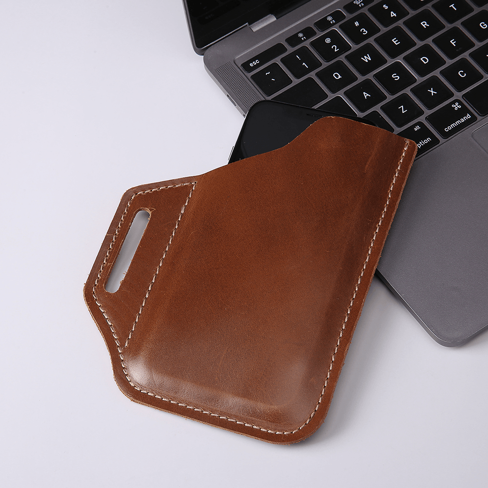 Men'S Genuine Leather Convenient Solid Color 6.3Inch Phone Case Wallet Belt Bag Waist Bag - MRSLM