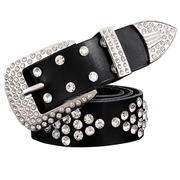 women's cowhide rhinestone pin buckle belt, view 2 - MRSLM