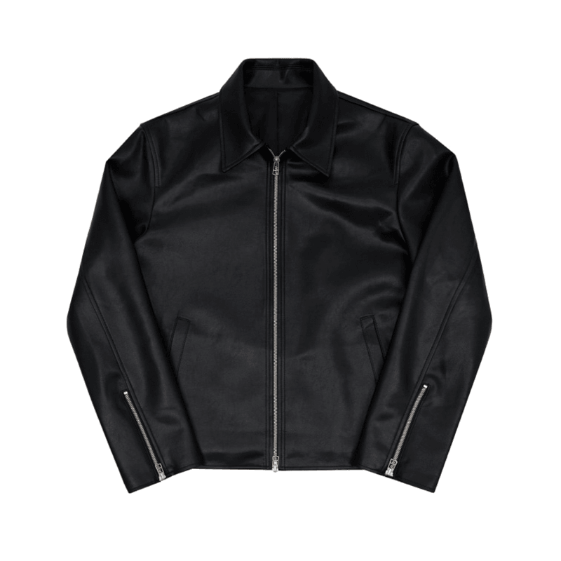 men's slim PU leather motorcycle jacket, view 4 - MRSLM