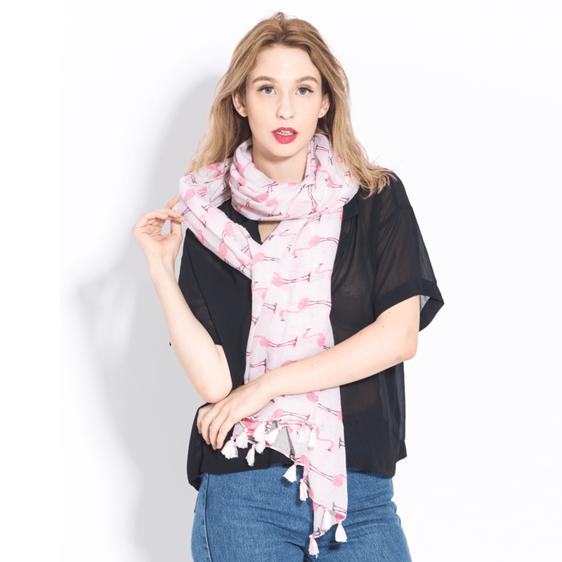 Long cotton flamingo print scarf - MRSLM