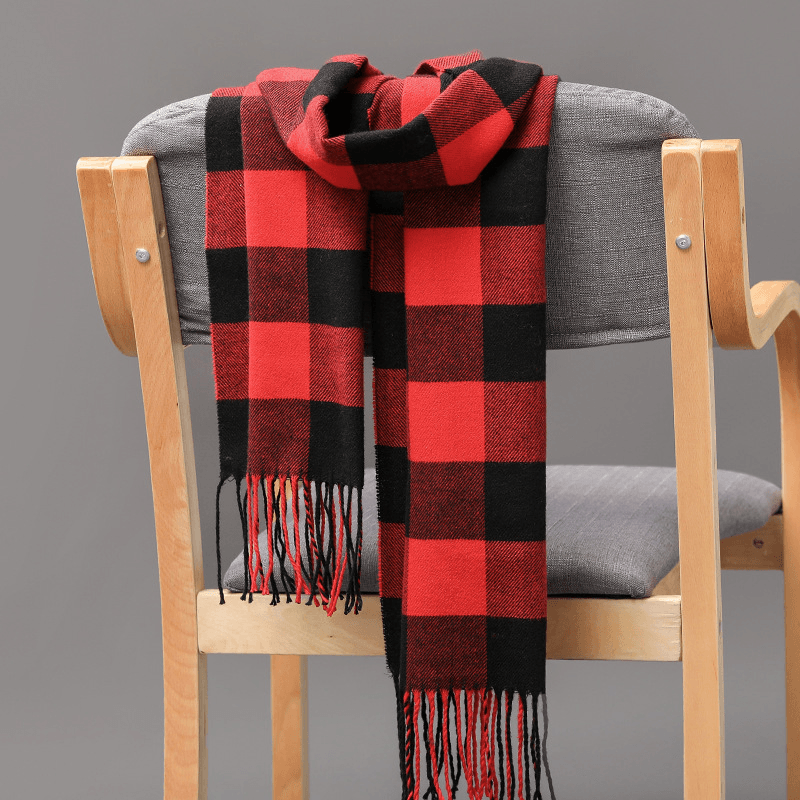 plaid imitation cashmere tassel scarf, view 15 - MRSLM