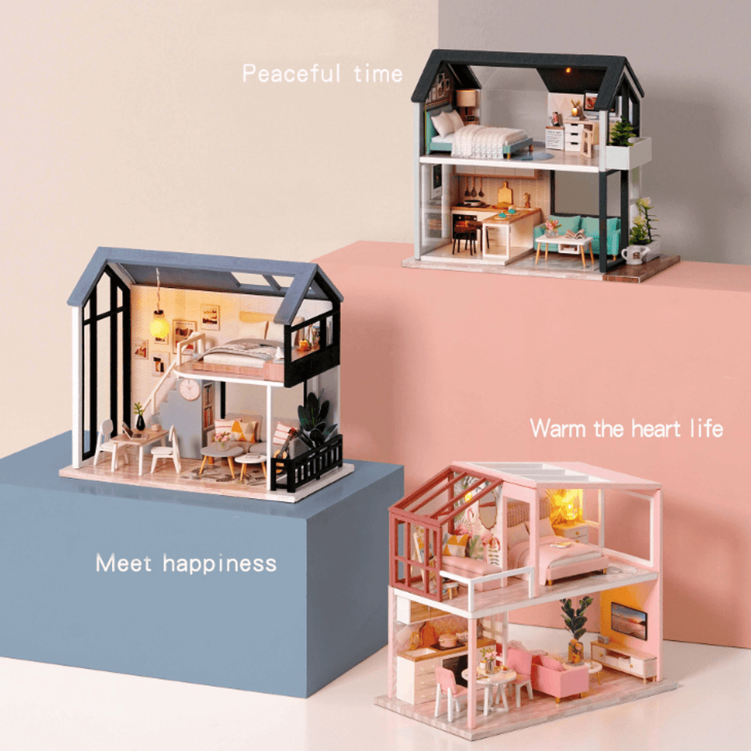 Wisdom Wooden Nordic Style Creative Fun Cute DIY Handmade Assemble Fun Doll House Toy for Gift Collection Home Decor - MRSLM