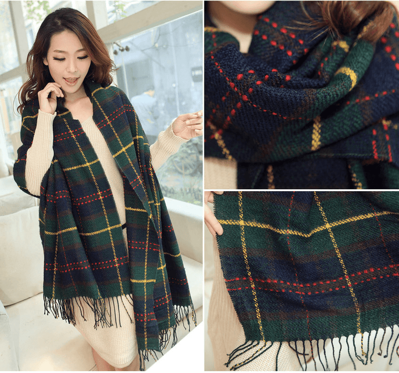 Warm plaid tassel shawl, view 4 - MRSLM