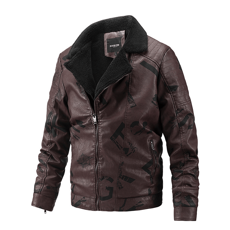 men's plus velvet PU leather jacket, view 4 - MRSLM
