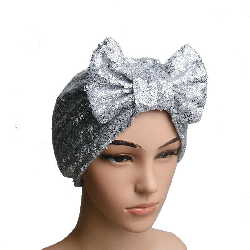 women's sequin bow bandana hat, view 5 - MRSLM