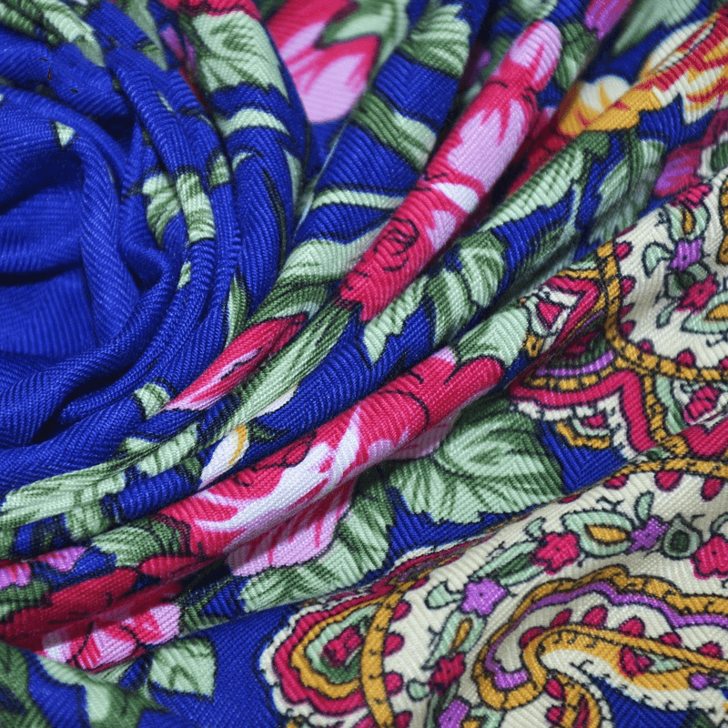 Folk style floral rayon scarf, view 6 - MRSLM
