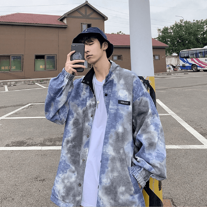 Men's tie-dye cotton baseball jacket, view 2 - MRSLM