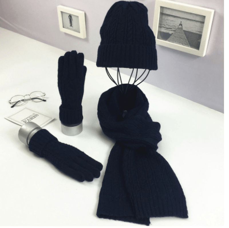solid color hat scarf glove set, view 5 - MRSLM
