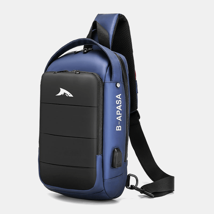 Men USB Charging Waterproof Large Capacity Casual Chest Bag Shoulder Bag Crossbody Bag - MRSLM