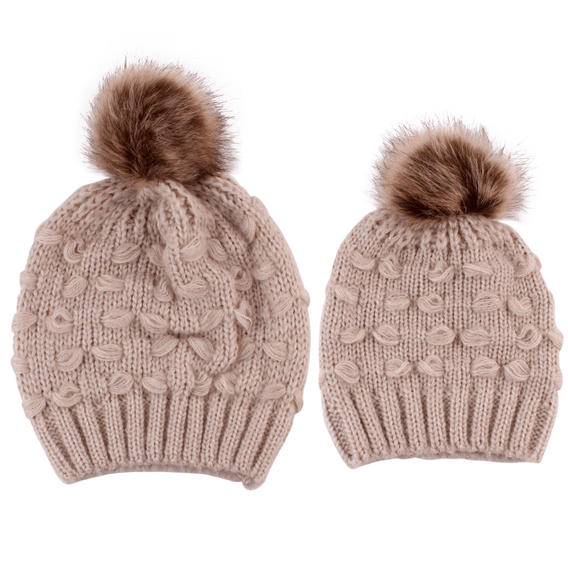 parent-child knit hat with fur ball, view 6 - MRSLM