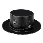 black PU leather skull top hat, view 4 - MRSLM