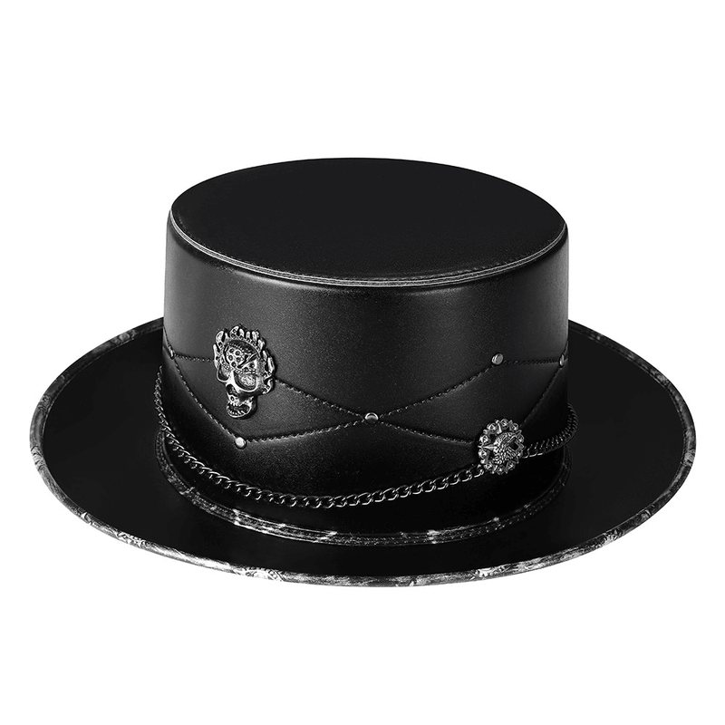 black PU leather skull top hat, view 4 - MRSLM