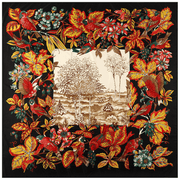 flower and bird twill scarf, view 2 - MRSLM