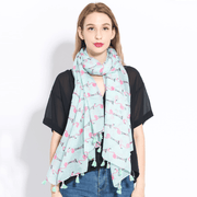 Long cotton flamingo print scarf, view 3 - MRSLM