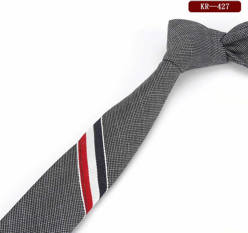 super narrow striped cotton tie, view 4 - MRSLM