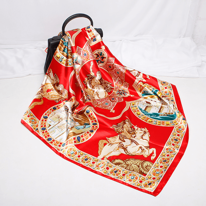 women's red faux silk square scarf - MRSLM