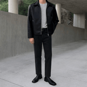 men's slim PU leather motorcycle jacket, view 2 - MRSLM
