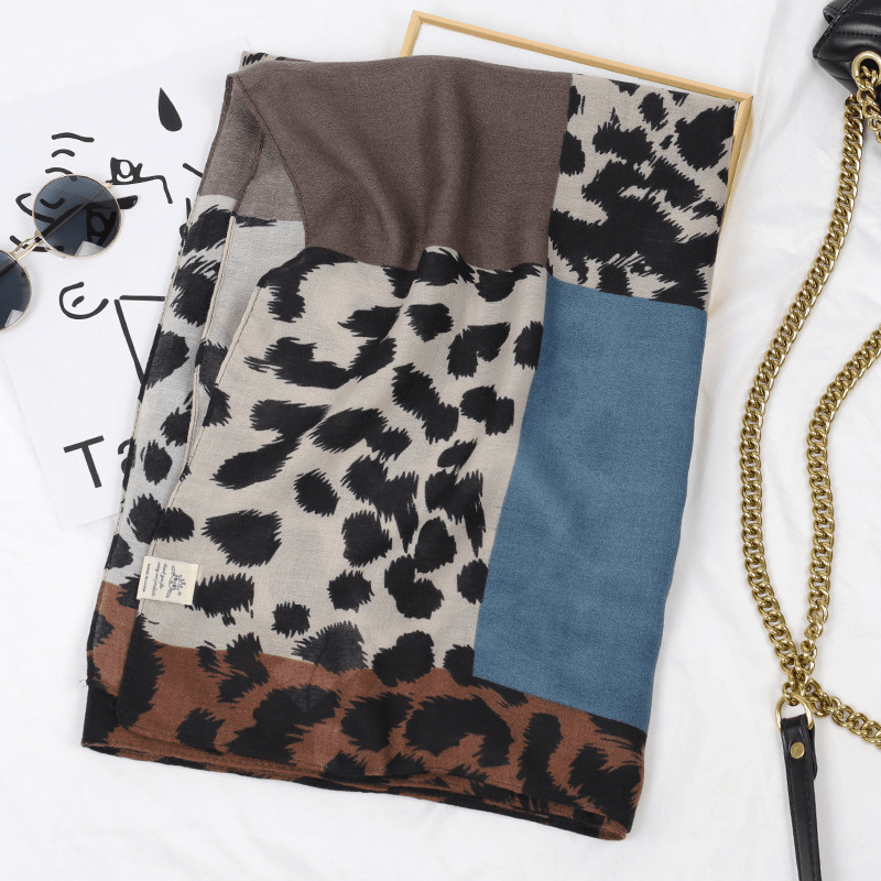 leopard print cotton linen scarf, view 5 - MRSLM