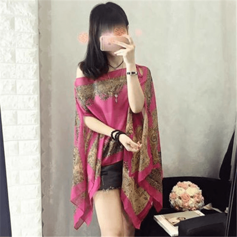 women's printed chiffon shawl, view 13 - MRSLM