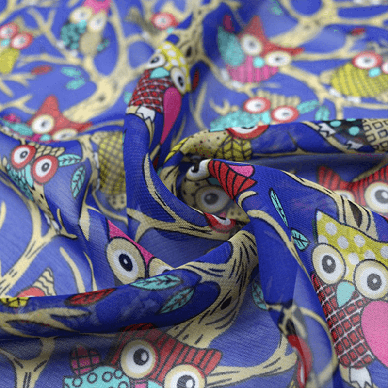 160CM Women Cute Owl Print Scarfs Chiffon Autumn Outdoor Shawl Scarves - MRSLM